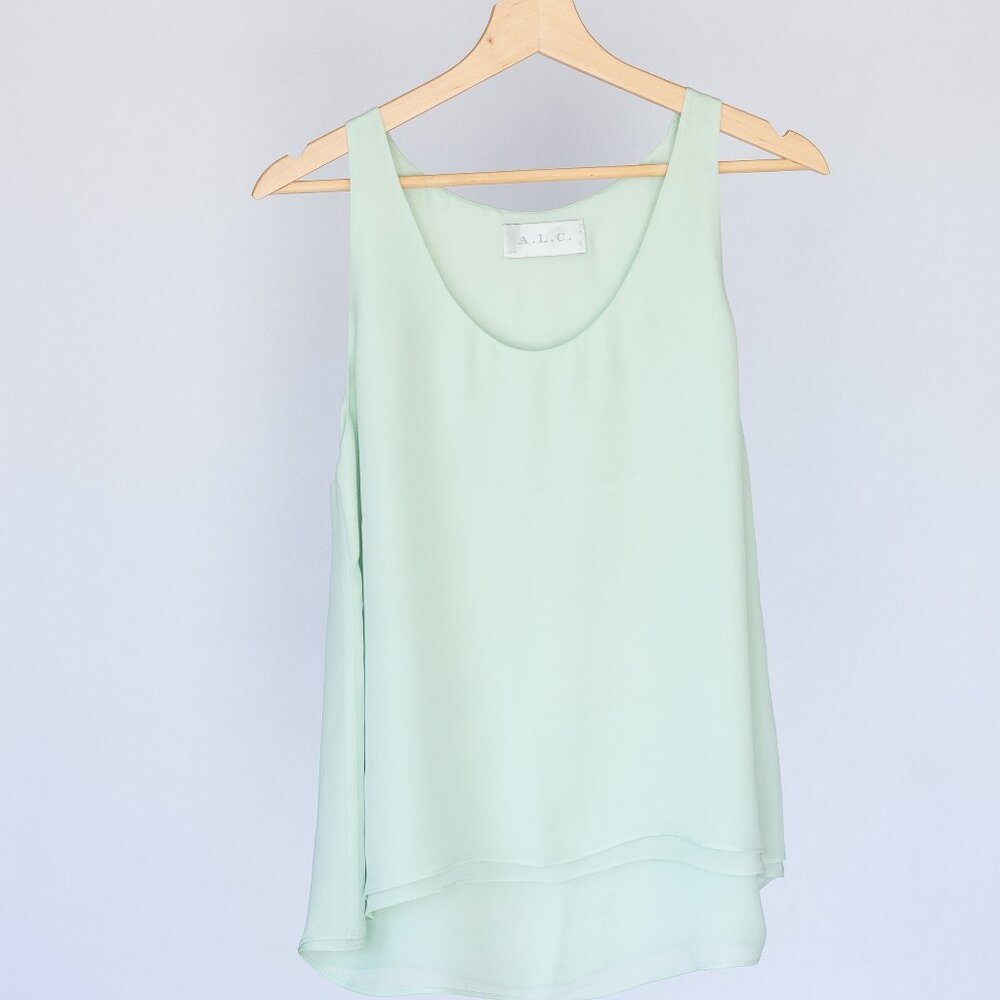 A.L.C. Mint Green Light 100% Silk Sleeveless Tank Top in Medium M